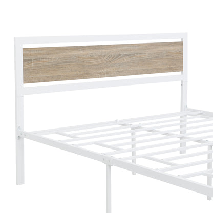 Metal and Wood Bed Frame with Headboard and Footboard ,Queen Size Platform Bed ,No Box Spring Needed, Easy to Assemble(White)