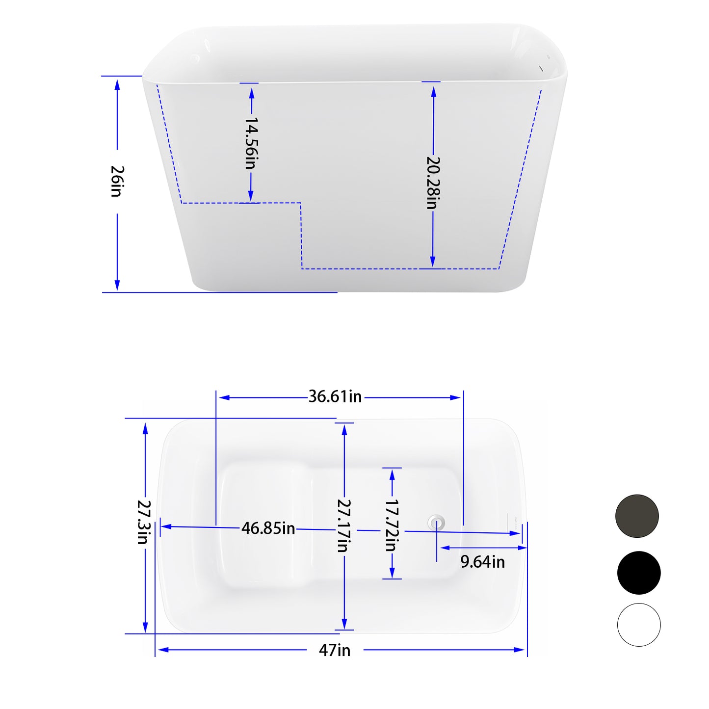 47" 100% Acrylic Freestanding Bathtub，Contemporary Soaking Tub，white bathtub