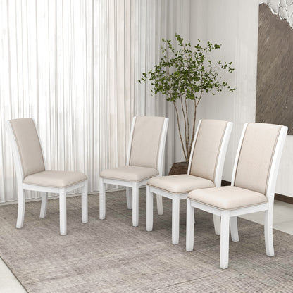 TOPMAX Farmhouse 4-Piece Wood Full Back Dining Chairs Set with Upholstered Cushions for Small Places, White+Cushion Beige