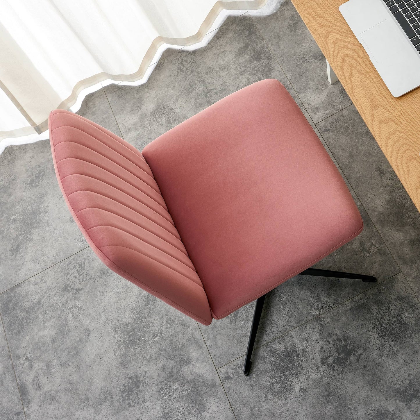 Pink Velvet Material. Home Computer Chair Office Chair Adjustable 360 °Swivel Cushion Chair With Black Foot Swivel Chair Makeup Chair Study Desk Chair. No Wheels