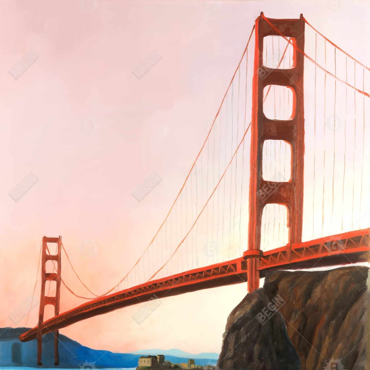 Sunset on the golden gate bridge - 16x16 Print on canvas