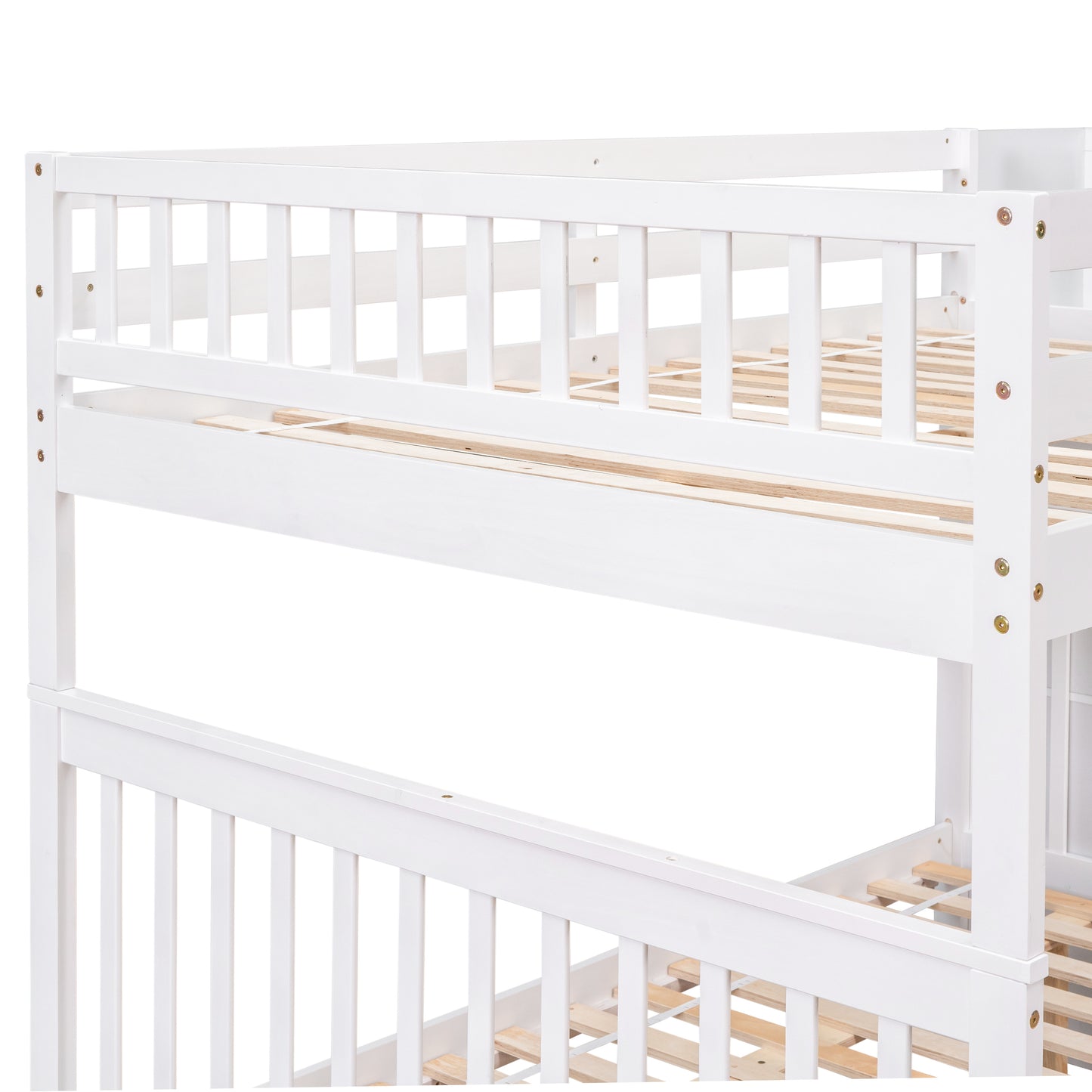 Full Over Full Bunk Bed with 2 Drawers and Staircases, Convertible into 2 Beds, the Bunk Bed with Staircase and Safety Rails for Kids, Teens, Adults, White