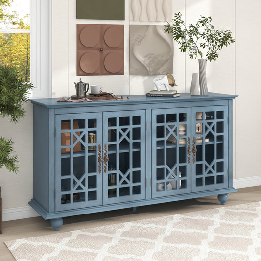 TREXM Sideboard with Adjustable Height Shelves, Metal Handles, and 4 Doors for Living Room, Bedroom, and Hallway (Teal Blue)