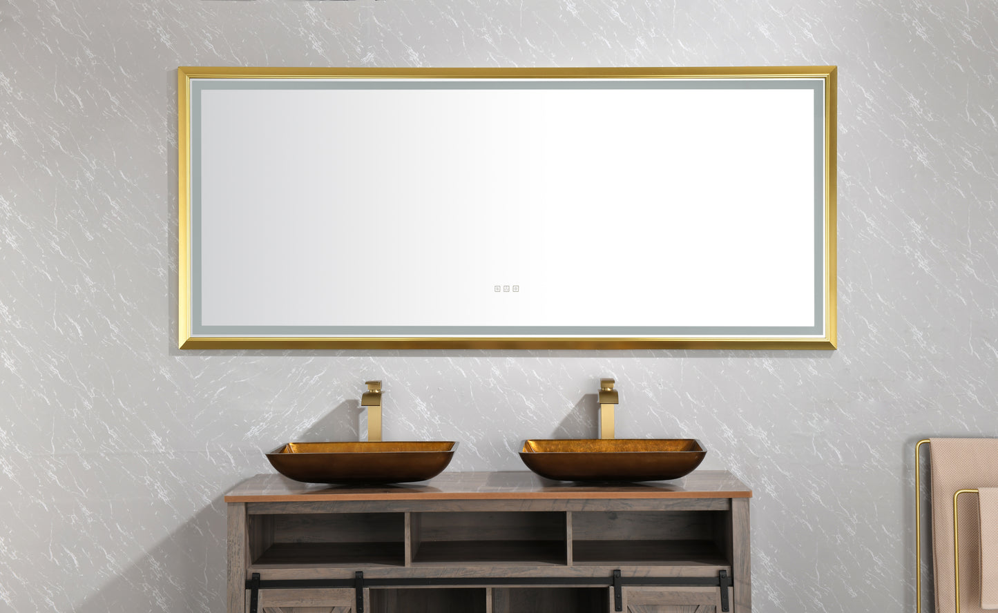 LTL needs to consult the warehouse address84in. W x 34 in. H Oversized Rectangular Brushed gold Framed LED Mirror Anti-Fog Dimmable Wall Mount Bathroom Vanity Mirror 
 HD Wall Mirror