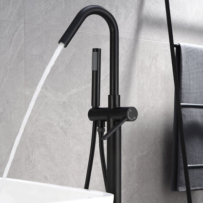 Single-Handle Freestanding Floor Mount Roman Tub Faucet Bathtub Filler with Hand Shower in Matte Black