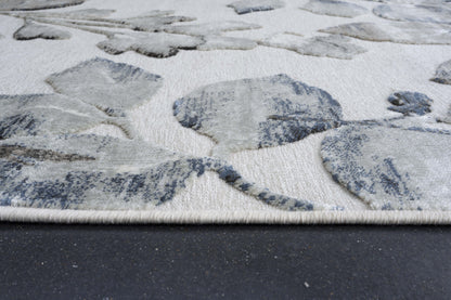 Ivory, Brown, Blue and Gray Chenille High-Low Area Rug 8x10
