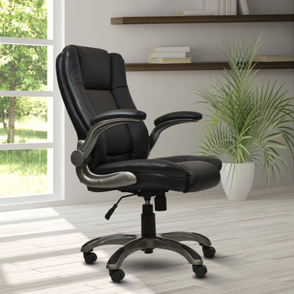 Techni Mobili Medium Back Executive Office Chair with Flip-up Arms, Black