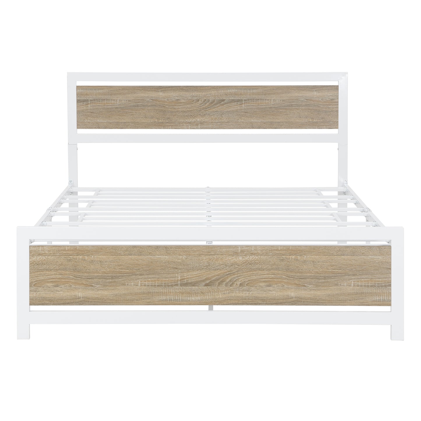 Metal and Wood Bed Frame with Headboard and Footboard ,Queen Size Platform Bed ,No Box Spring Needed, Easy to Assemble(White)