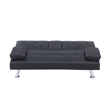 Black Leather Multifunctional Double Folding Sofa Bed for Office with Coffee Table