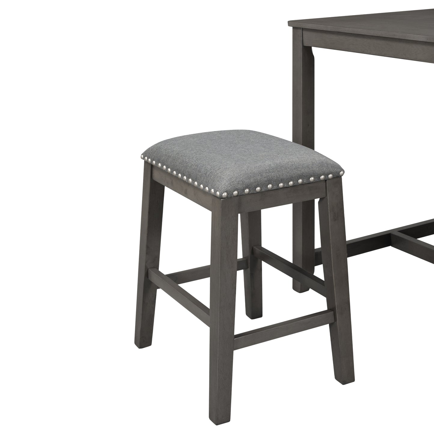 TOPMAX Rustic Farmhouse Dining Room Wooden Stools with Trim, Set of 2 ,Gray