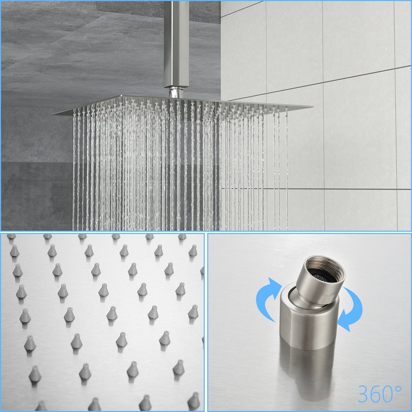 12" Rain Shower Head Systems with Waterfall Tub Spout, Brushed Nickel,Ceiling Mounted shower