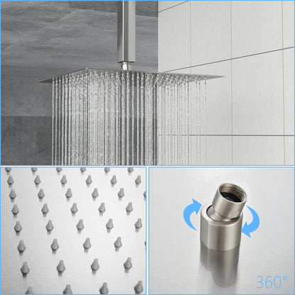 12" Rain Shower Head Systems with Waterfall Tub Spout, Brushed Nickel,Ceiling Mounted shower