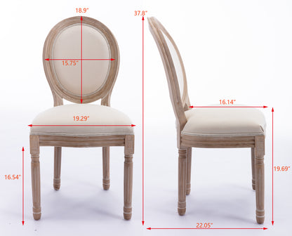 French Style Solid Wood Frame Antique Painting Linen Fabric Oval Back Dining Chair,Set of 2,Cream