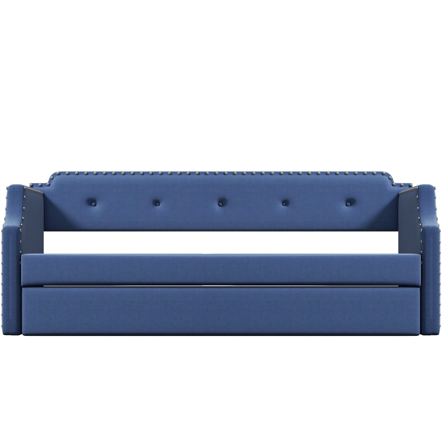 Upholstered Daybed with Trundle, Wood Slat Support,Upholstered Frame Sofa Bed , Twin,Blue