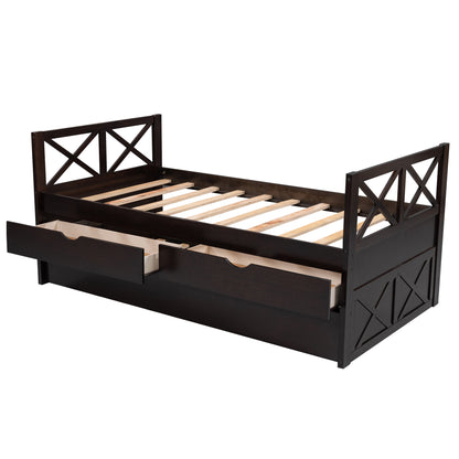 Multi-Functional Daybed with Drawers and Trundle, Espresso