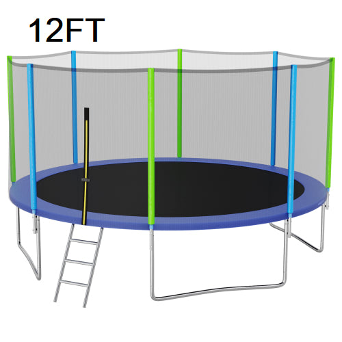 12FT Trampoline for Kids with Safety Enclosure Net, Ladder d 8 Wind Stakes, Spring Cover Padding