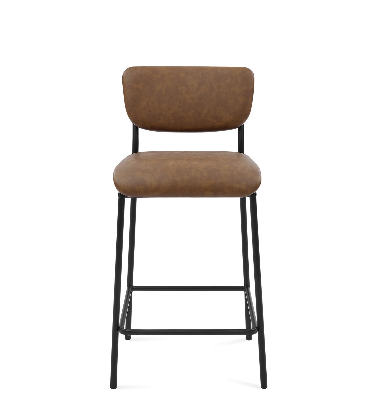 Pu Faux Leather Counter Stools Set of 2, Pub Counter Stool with Back and Footrest, Brown (17.5"x19.25“x34.5”）