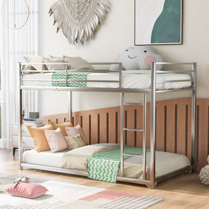 Twin over Twin Metal Bunk Bed, Low Bunk Bed with Ladder,Silver(OLD SKU:WF282465AAN)