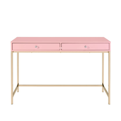 ACME Ottey Writing Desk, Pink High Gloss & Gold Finish 93545