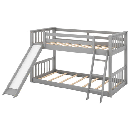 Twin over Twin Bunk Bed with Convertible Slide and Ladder, Gray