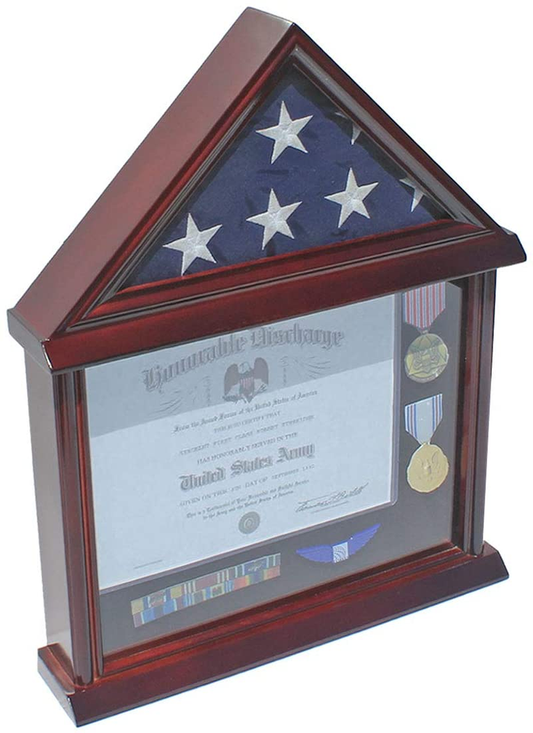 Flag Display Case Shadow Box for a Small 3'X5' Home/Flown Flag, Mahogany Finish by The Military Gift Store