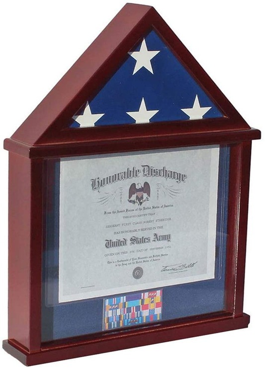Flag Display Case Shadow Box Frame for 3'X5' Flown Flag (Not for a Casket Draped Flag) Mahogany Finish by The Military Gift Store