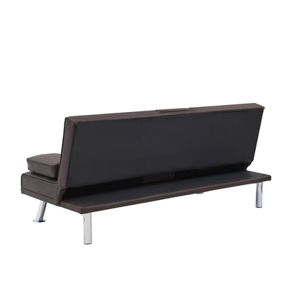 [New+Video] Brown Leather Multifunctional Double Folding Sofa Bed for Office with Coffee Table