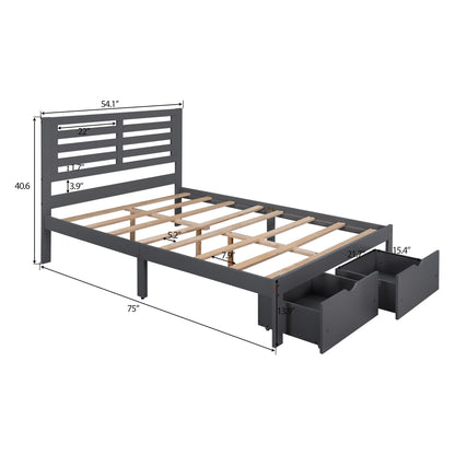 Full Size Platform Bed with Drawers, Gray