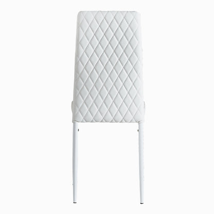 White modern minimalist dining chair fireproof leather sprayed metal pipe diamond grid pattern restaurant home conference chair set of 4