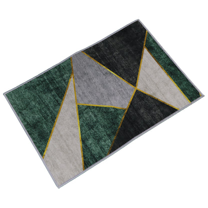 Casual Geometric Cotton Area Rug，Modern Abstract Geometric Shapes Accent Outdoor Rug 4ft x 5.3ft for Patio Bedrooms, Dining Rooms, Living Rooms Light Grey /Green