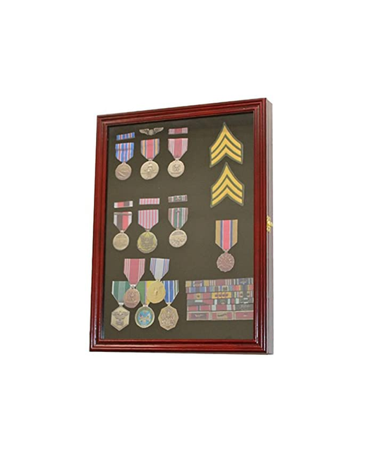 Cherry Finish  Display Case Wall Frame Cabinet for Military Medals, Pins, Patches, Insignia, Ribbons, Brooches. by The Military Gift Store