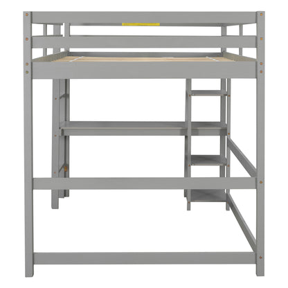 Full Loft Bed with Desk and Shelves,Gray