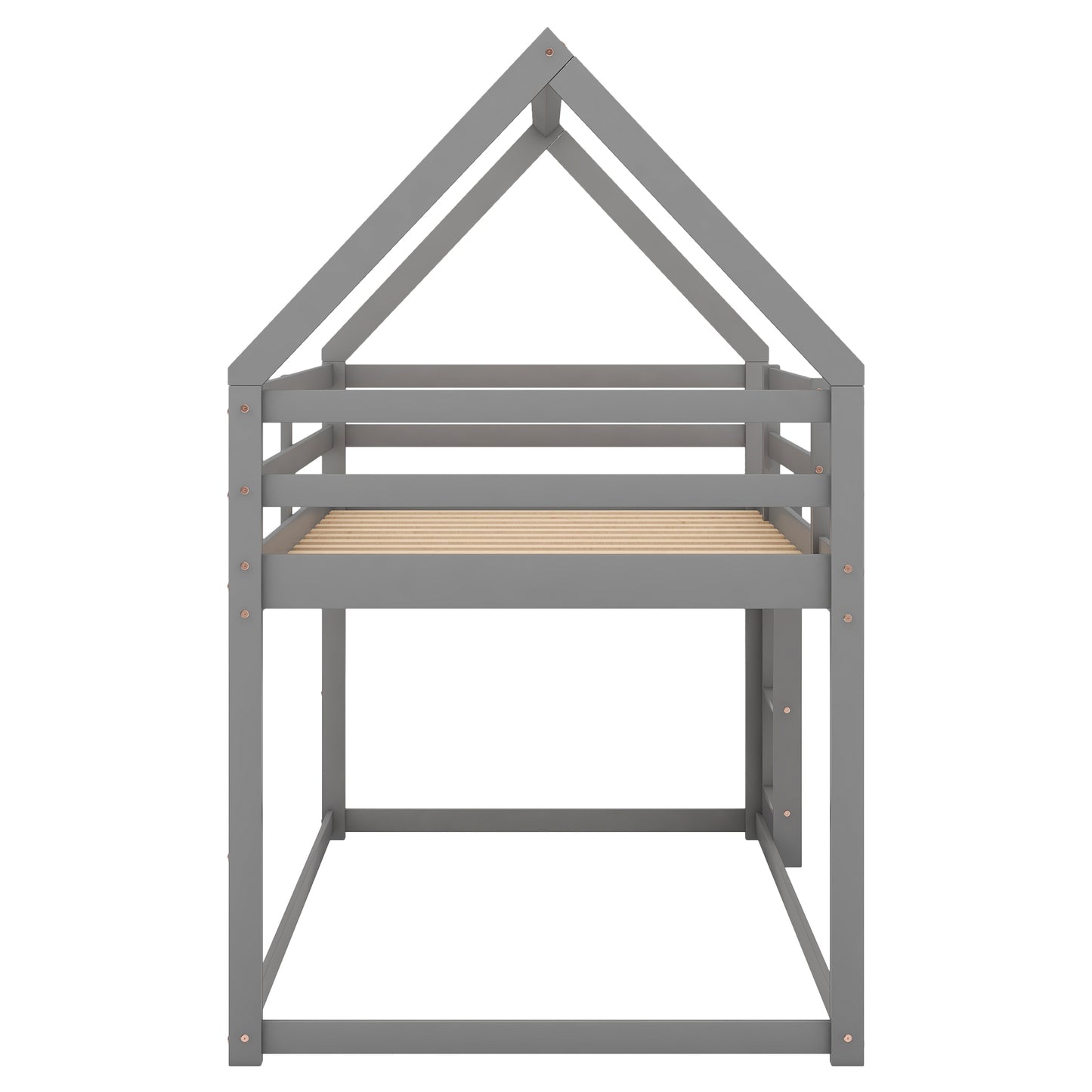 Twin over Twin Low Bunk Bed, House Bed with Ladder , Gray(OLD SKU:WF197808AAE)