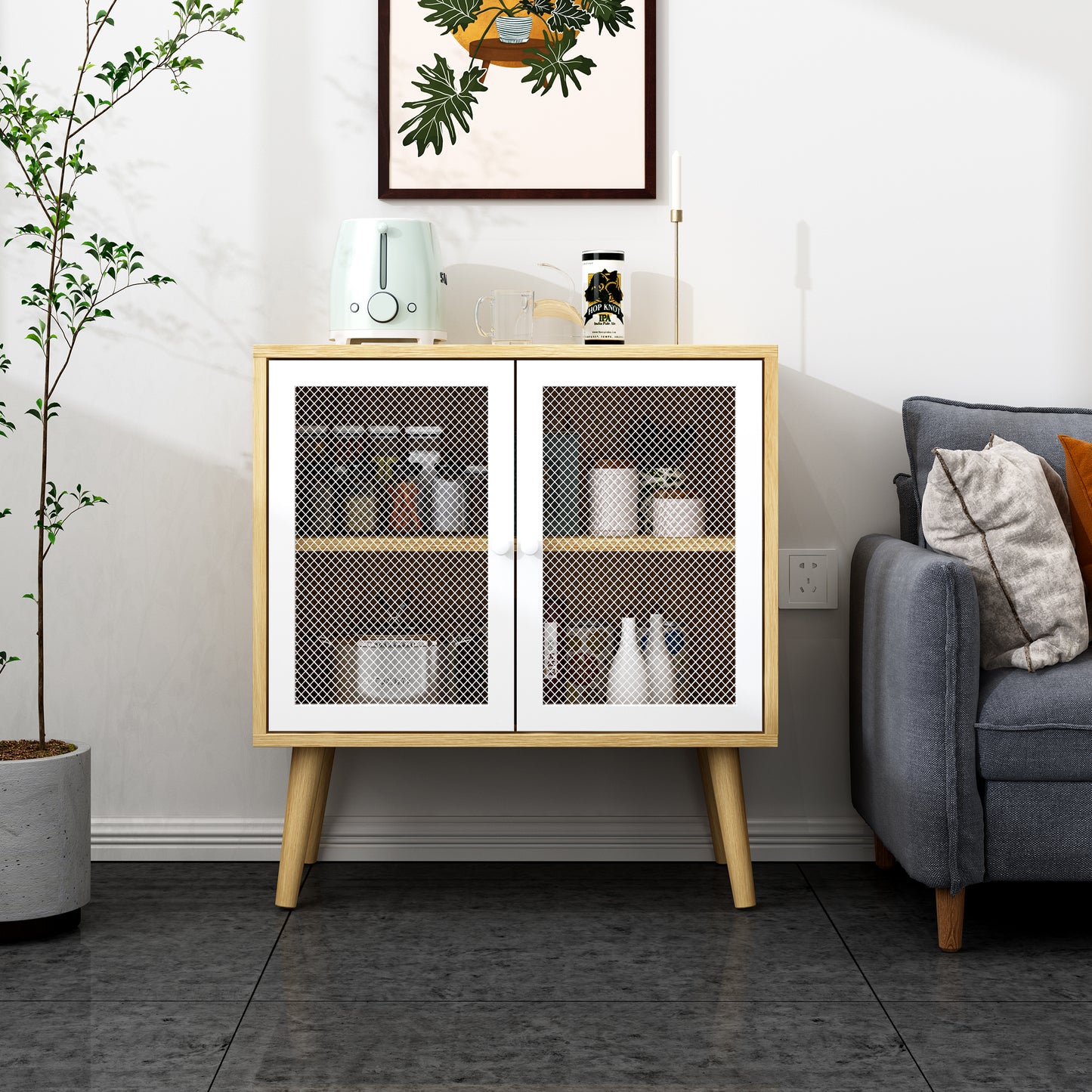 2 Door Cabinet,with mesh,storage cabinet,for living room,bedroom,children's room