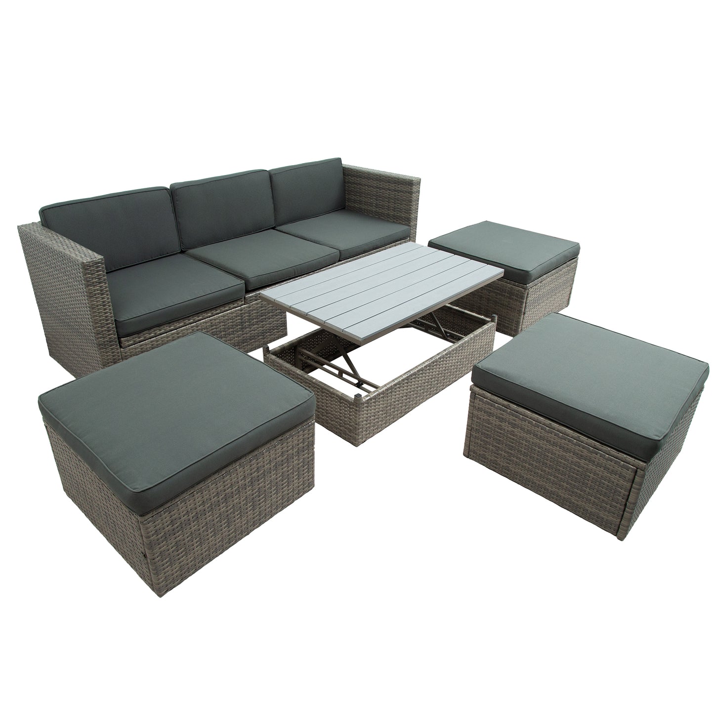 U_STYLE Patio Furniture Sets, 5-Piece Patio Wicker Sofa with Adustable Backrest, Cushions, Ottomans and Lift Top Coffee Table