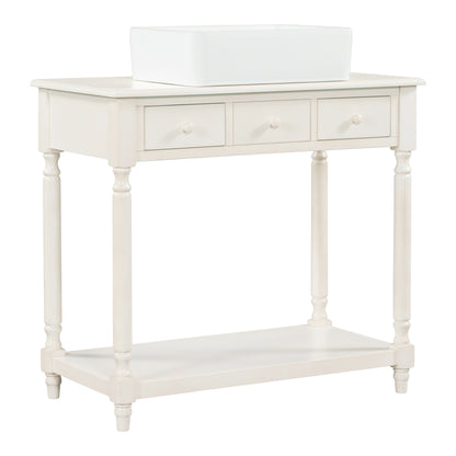 36" Bathroom Vanity Base without Sink, Open Storage Shelf, Two Drawers, Pre-Drilled Holes, Roman Style, Antique White