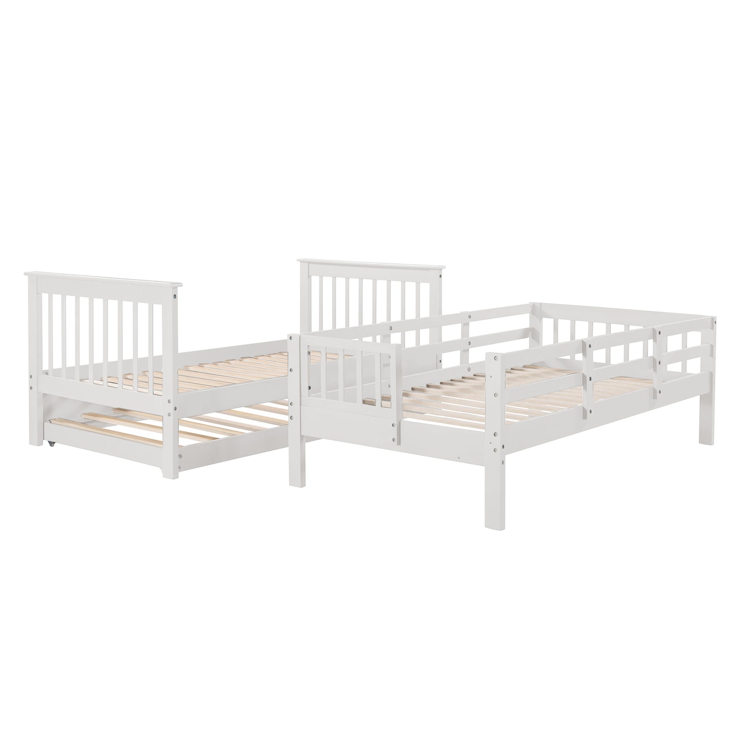 Stairway Twin-Over-Twin Bunk Bed with Twin size Trundle for Bedroom, Dorm, Adults, White( old sku: LP000209AAK )