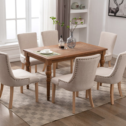 Hengming  Set of 2 Fabric Dining Chairs Leisure Padded Chairs with  Rubber Wood Legs,Nailed Trim, Beige