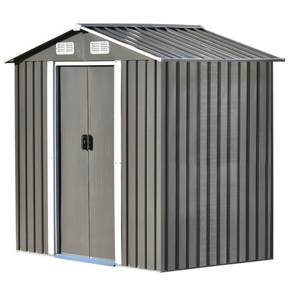 TOPMAX Patio 6ft x4ft Bike Shed Garden Shed, Metal Storage Shed with Adjustable Shelf and Lockable Door, Tool Cabinet with Vents and Foundation for Backyard, Lawn, Garden, Gray