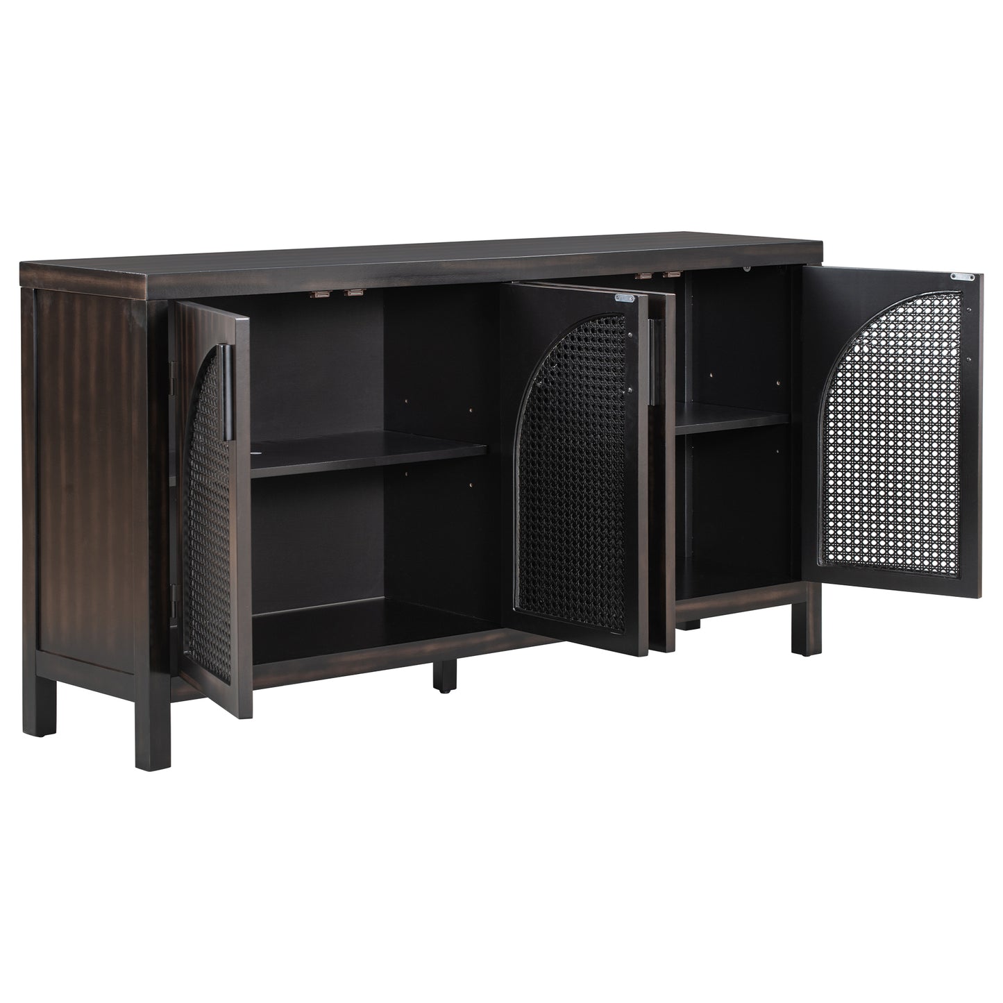 TREXM Large Storage Space Sideboard with Artificial Rattan Door and metal handles for Living Room and Entryway (Espresso)