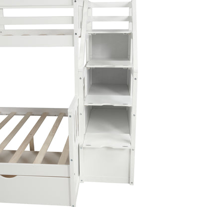 Twin over Full Bunk Bed with Drawers,Storage and Slide, Multifunction, White