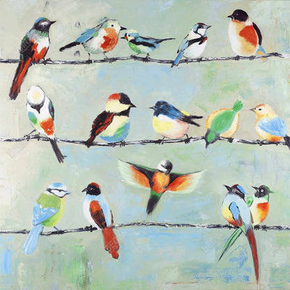 Small abstract colorful birds - 12x12 Print on canvas