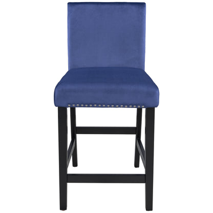 TOPMAX 4 Pieces Wooden Counter Height Upholstered Dining Chairs for Small Places, Blue+Black Legs