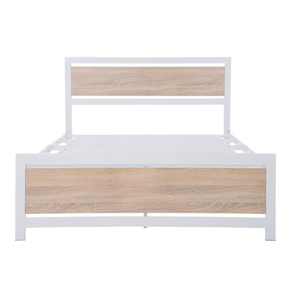 Metal and Wood Bed Frame with Headboard and Footboard ,Full Size Platform Bed ,No Box Spring Needed, Easy to Assemble(White)