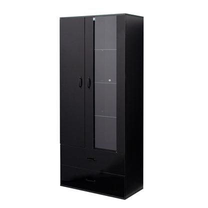 Side cabinet with shelving, drawers, black side cabinet for clothing