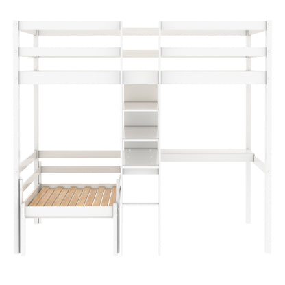 Convertible Loft Bed with L-Shape Desk, Twin Bunk Bed with Shelves and Ladder, White(OLD SKU:SM000209AAK-1)