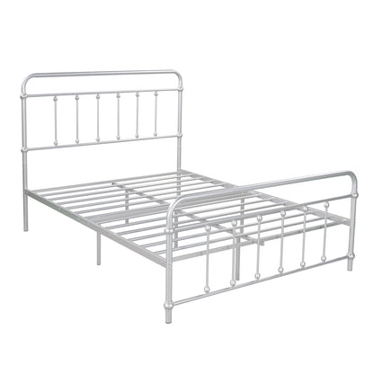 Full Size Metal Platform Bed with Headboard and Footboard, Iron Bed Frame for Bedroom, No Box Spring Needed ，Silver