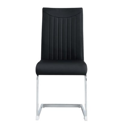 Modern Dining Plating leg Dining chair Chair, PU  Leather High Back Cushion Side  Chair with Vertical stripe backrest pattern for Dining Room Kitchen Vanity Patio Office Chair (Set of 4) (Black+PU)