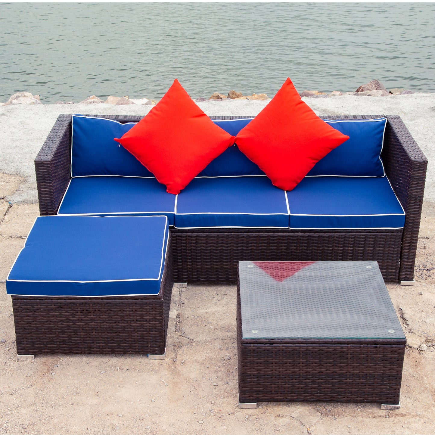 3 Piece Patio Sectional Wicker Rattan Outdoor Furniture Sofa Set