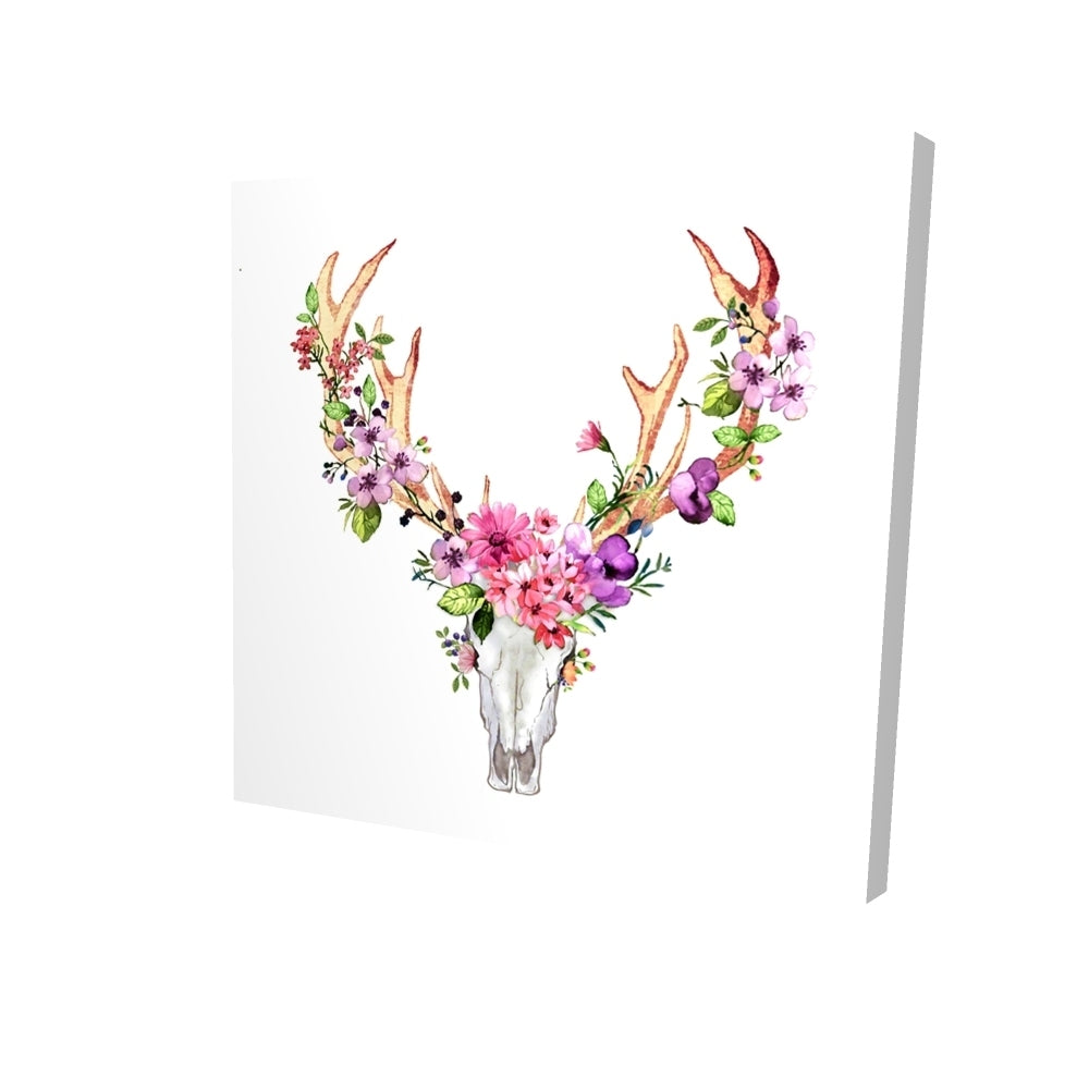 Deer skull with flowers  - 32x32 Print on canvas